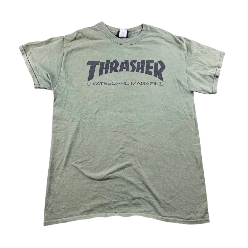 Thrasher Skate Mag Logo T-Shirt Men M Green Army Skateboard‎ Magazine Streetwear